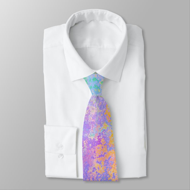 Lavender Sunrise Pastel Neon Alcohol Ink Abstract Neck Tie (Tied)