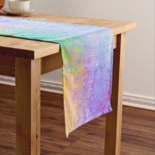 Lavender Sunrise Pastel Neon Alcohol Ink Abstract Short Table Runner