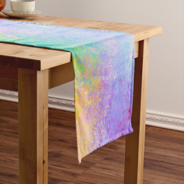 Lavender Sunrise Pastel Neon Alcohol Ink Abstract Short Table Runner (In Situ)