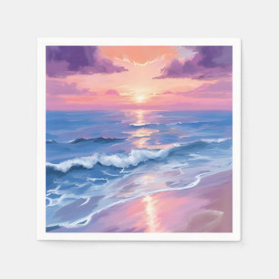 Lavender Sunset Purple Beach Ocean Watercolor Napkins
