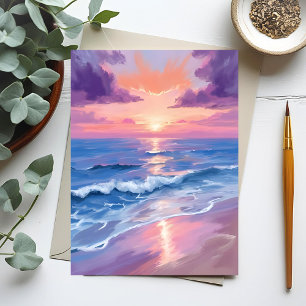 Lavender Sunset Purple Beach Ocean Watercolor Postcard