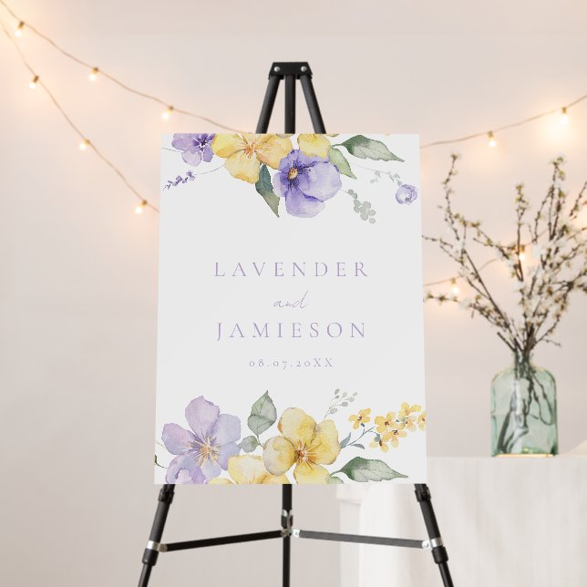 Lavender & Sunshine Floral Summer Wedding Sign (In Situ (Stand))