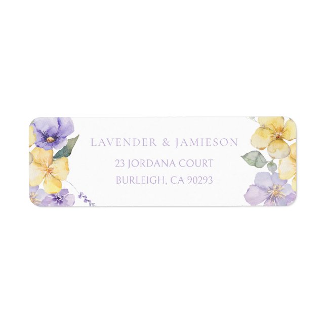 Lavender & Sunshine Floral Wedding Return Address Label (Front)