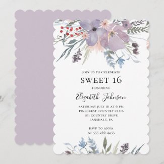 Lavender sweet 16. Purple floral 16th birthday Invitation