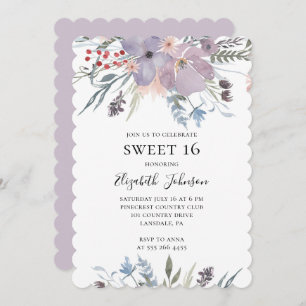 Lavender sweet 16. Purple floral 16th birthday Invitation