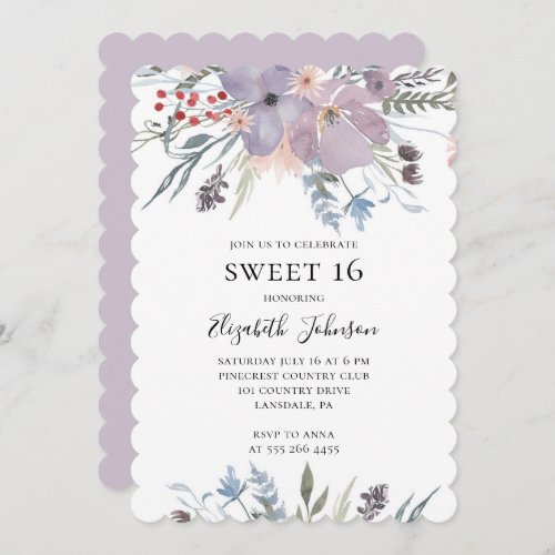 Lavender sweet 16 Purple floral 16th birthday Invitation