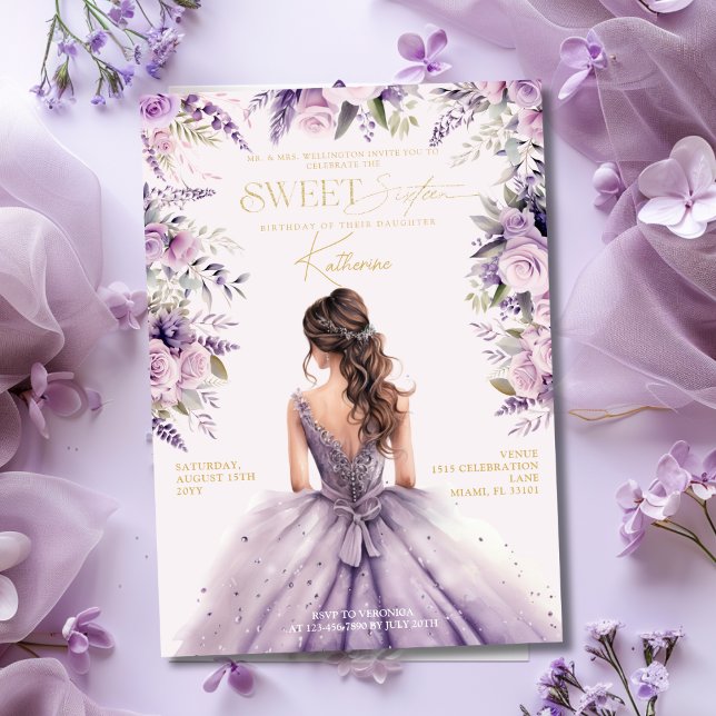 Lavender Sweet 16 Sixteen Purple Dress Floral Invitation (Lavender Sweet 16 Sixteen Purple Dress Floral Invitation
)
