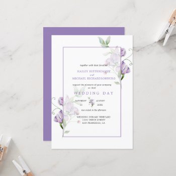 Lavender Sweet Peas Floral Wedding Invitation by dmboyce at Zazzle