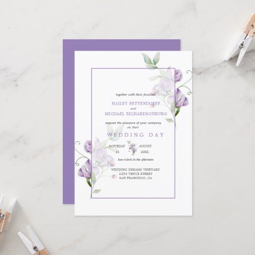 Lavender Sweet Peas Floral Wedding Invitation