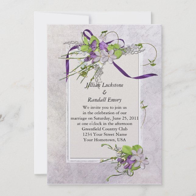 Lavender Sweet Peas Wedding Invitation (Front)