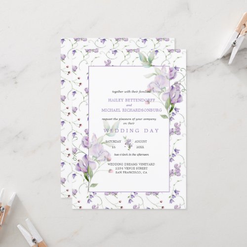 Lavender Sweet Peas Wedding Invitation