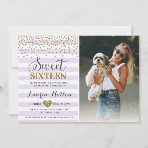 Lavender Sweet Sixteen 16th Birthday Party Photo Invitation