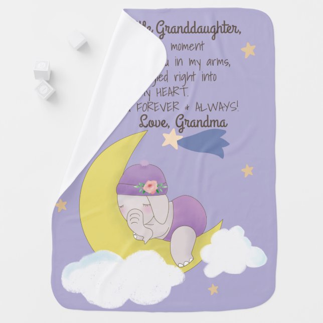Lavender Sweet Sleeping Elephant Twinkle Star Moon Baby Blanket (In Situ)