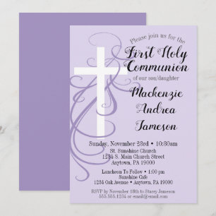Lavender Swirl First Holy Communion Invitation