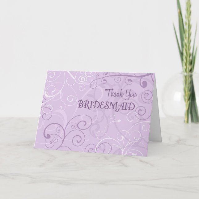 Lavender Swirls Thank You Bridesmaid Card (Front)