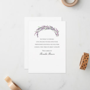 Lavender Sympathy Acknowledgment Thank You Card
