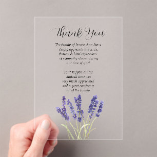 Lavender Sympathy Floral Funeral Thank you Acrylic Invitations