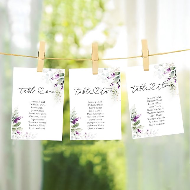 Lavender Table Number 3 Seating Chart Cards (Creator Uploaded)