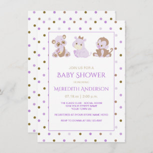 Lavender Tan Purple Polka Dots Baby Shower Invitation