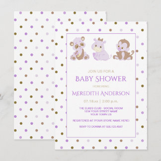 Lavender Tan Purple Polka Dots Baby Shower Invitation