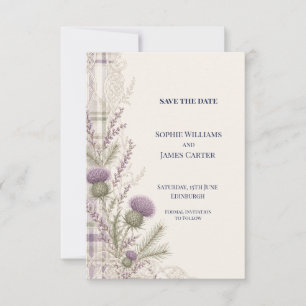 Lavender Tartan Scottish Thistle Wedding Save The Date