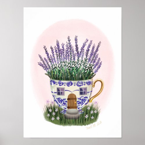 Lavender Teacup House Art Print  