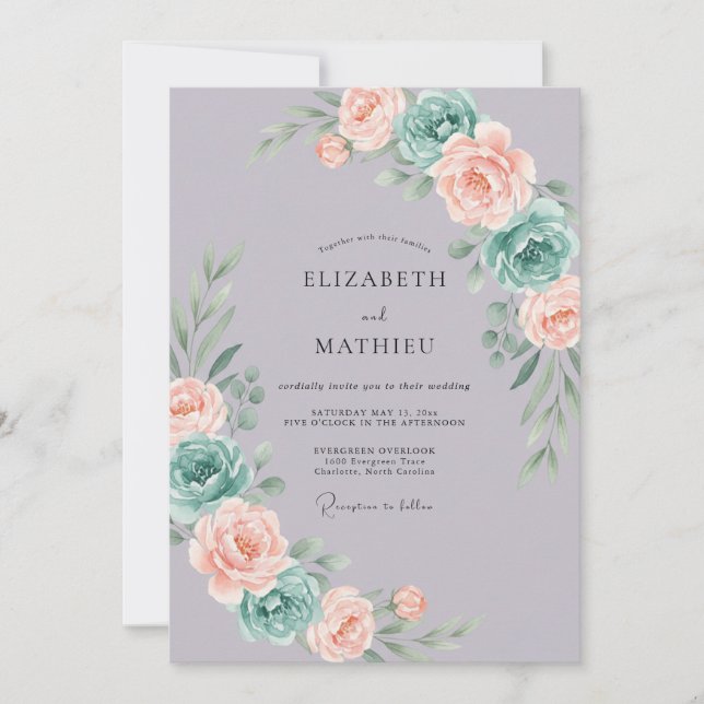 Lavender Teal Ethereal Spring Wedding Invitation (Front)