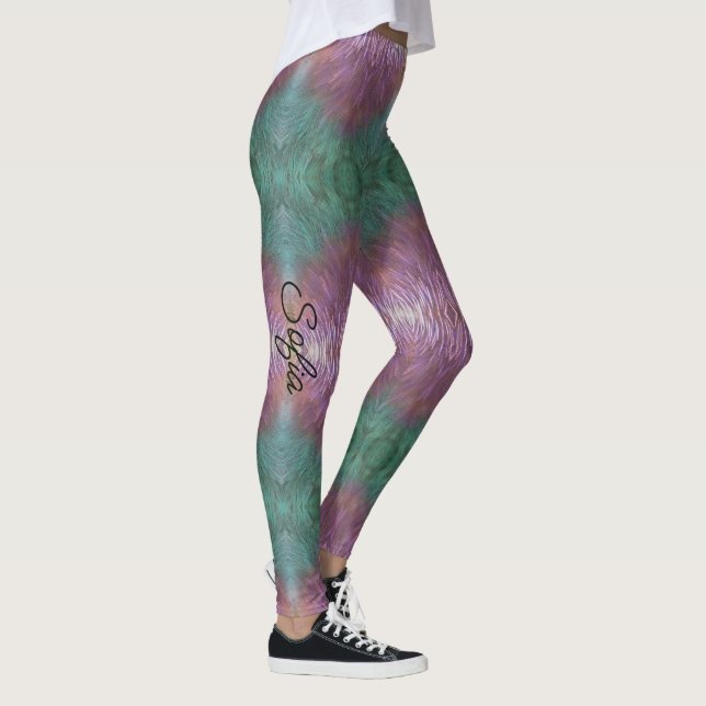 Lavender & Teal Green Personalize Name Quality Leggings (Right)