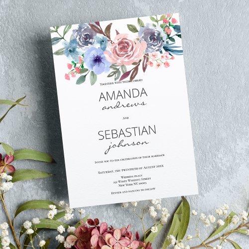 Lavender teal pink mint floral botanical wedding i invitation