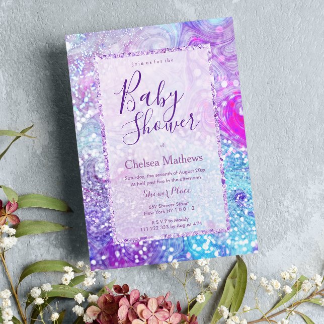Lavender teal purple marble glitter Baby Shower Invitation (Lavender teal purple marble glitter Baby Shower Invitation )