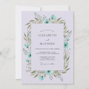 Lavender Teal Tranquil Botanical Wedding Invitation