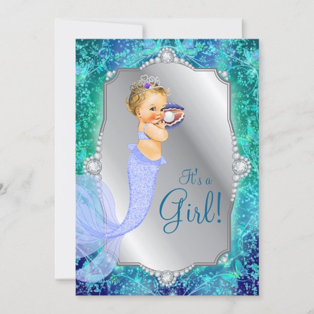 Lavender Teal Under the Sea Mermaid Baby Shower Invitation (Front)