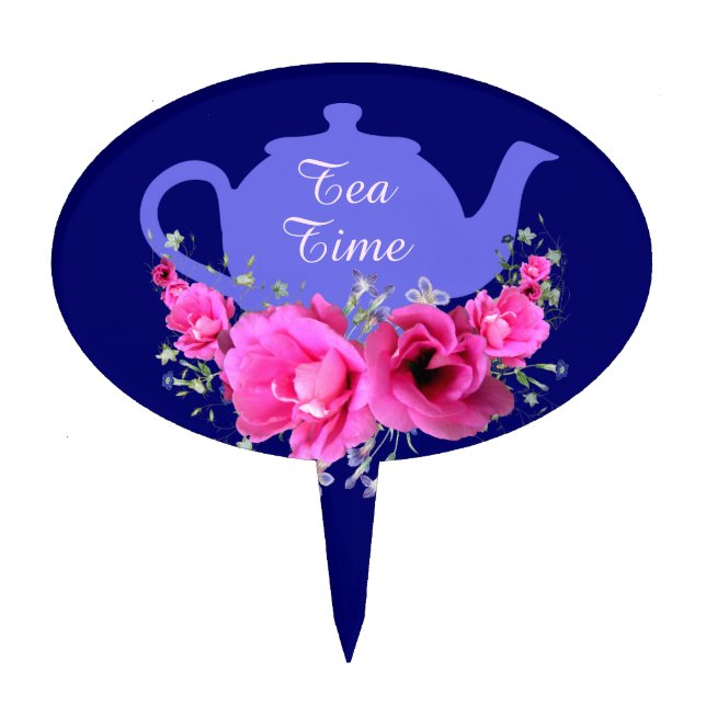 Lavender Teapot and Pink Posies Cake Topper (Front)