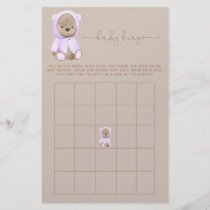 Lavender Teddy Bear Baby Shower Bingo Game Flyer