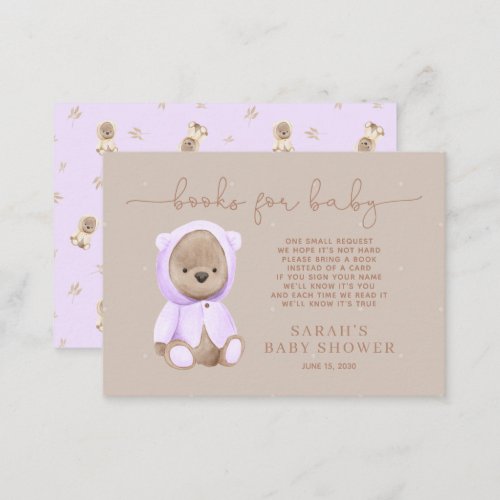 Lavender Teddy Bear Baby Shower Book Request Enclosure Card