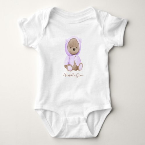Lavender Teddy Bear Personalized Name Baby Baby Baby Bodysuit