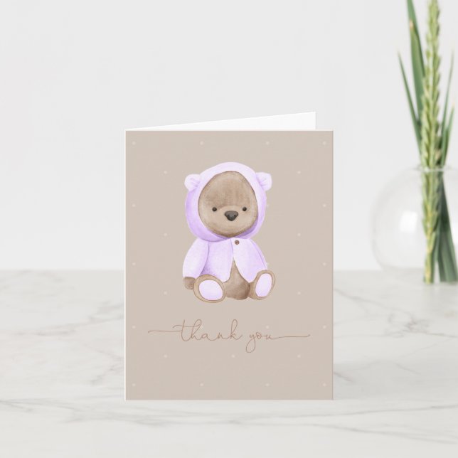 Lavender Teddy Bear Watercolor Thank You Card (Front)