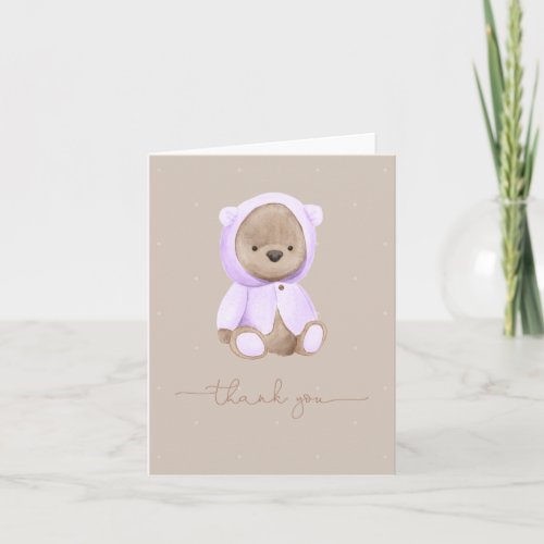 Lavender Teddy Bear Watercolor Thank You Card
