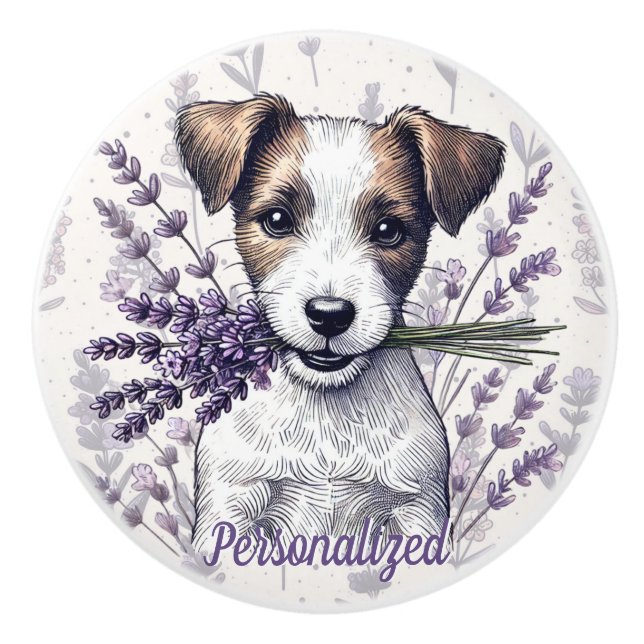Lavender Terrier Love Ceramic Knob (Front)