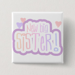 Lavender Text New Big Sister Tshirts and Gifts Button