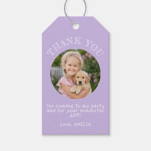 Lavender Thank you Birthday Girl Photo  Gift Tags