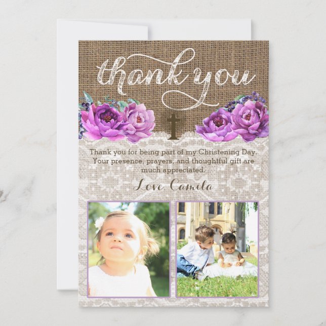 Lavender thank you card with Holy Cross two photos (Front)