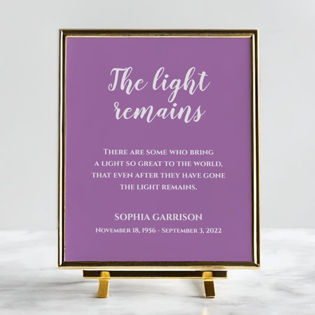 Lavender The Light Remains Quote Memorial Service Poster (Creator Uploaded)