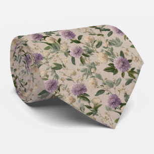 Lavender Thistle Botanical Personalized Wedding Neck Tie