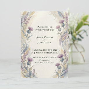 Lavender Thistle Gold Celtic Knot Romantic Scottis Invitation