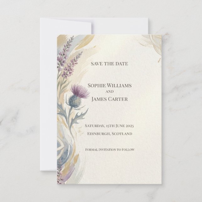 Lavender Thistle Save the Date Card (Front)