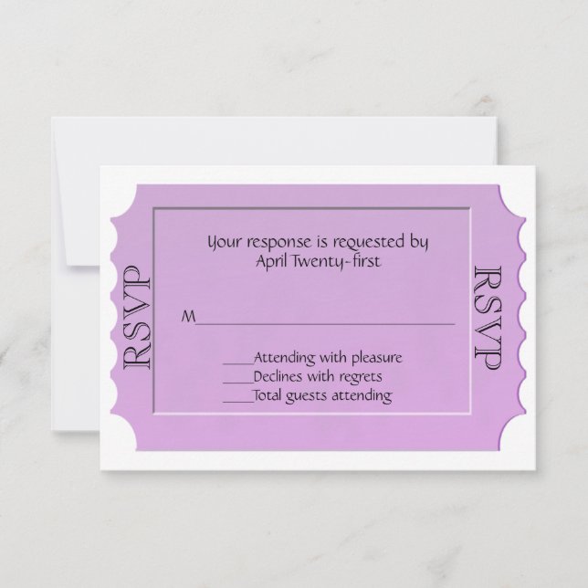Lavender Ticket Look RSVP Response Card (Front)
