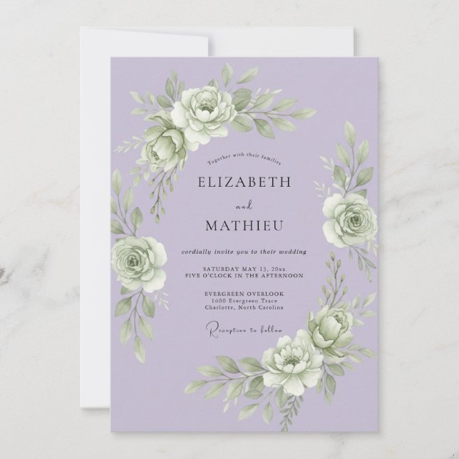 Lavender Timeless Botanical Wedding Invitation (Front)