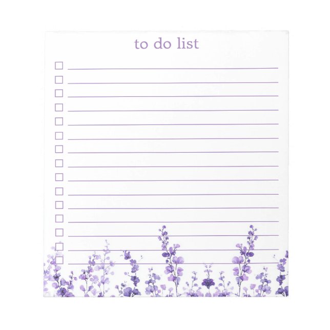 Lavender To Do List Boho Chic Minimalist Floral  Notepad (Front)