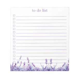 Lavender To Do List Boho Chic Minimalist Floral Notepad